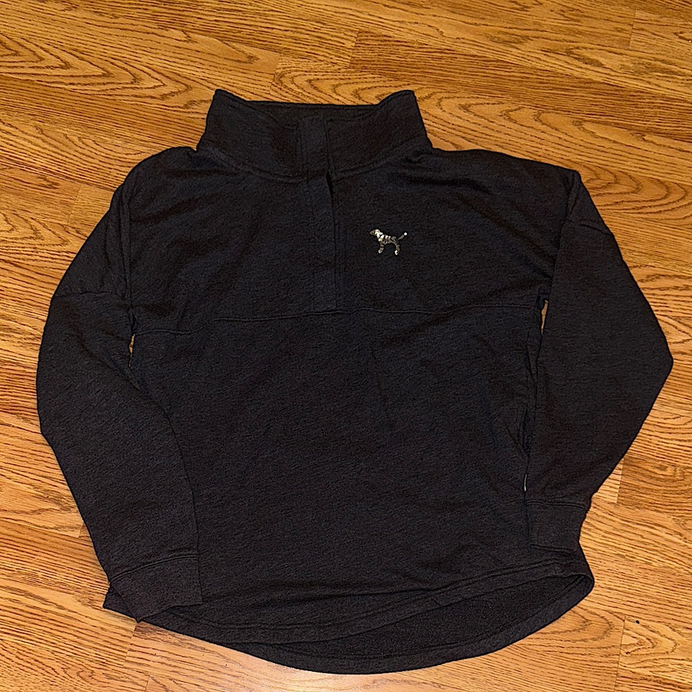 PINK Victoria's Secret Dark Heather Gray Quarter-Button Up Sweatshirt (L)